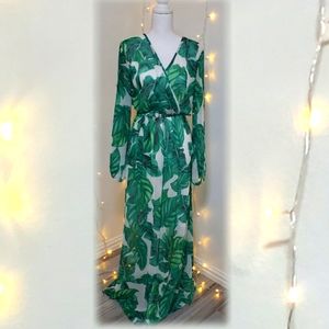 Flowy Green leaves Maxi dress